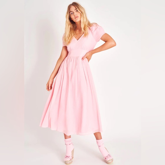 LoveShackFancy Hutchinson Midi Dress in Powder Pink - Picture 1 of 9